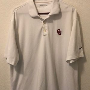 NIKE GOLF DRI-FIT GOLF SHIRT WITH UNIVERSITY OF OKLAHOMA (OU) LOGO.